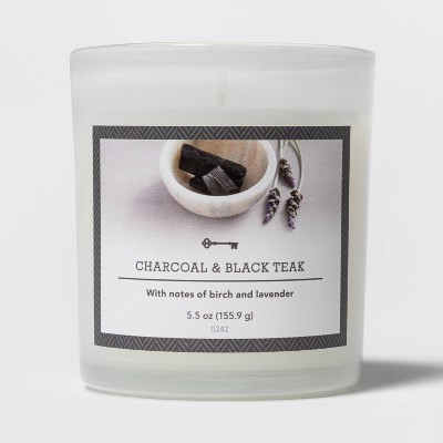 5.5oz Glass Jar Charcoal and Black Teak Candle - Threshold™