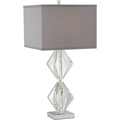 Vienna Full Spectrum Modern Table Lamp Stacked Diamond Crystal Gray Fabric Square Shade for Living Room Bedroom Bedside Nightstand