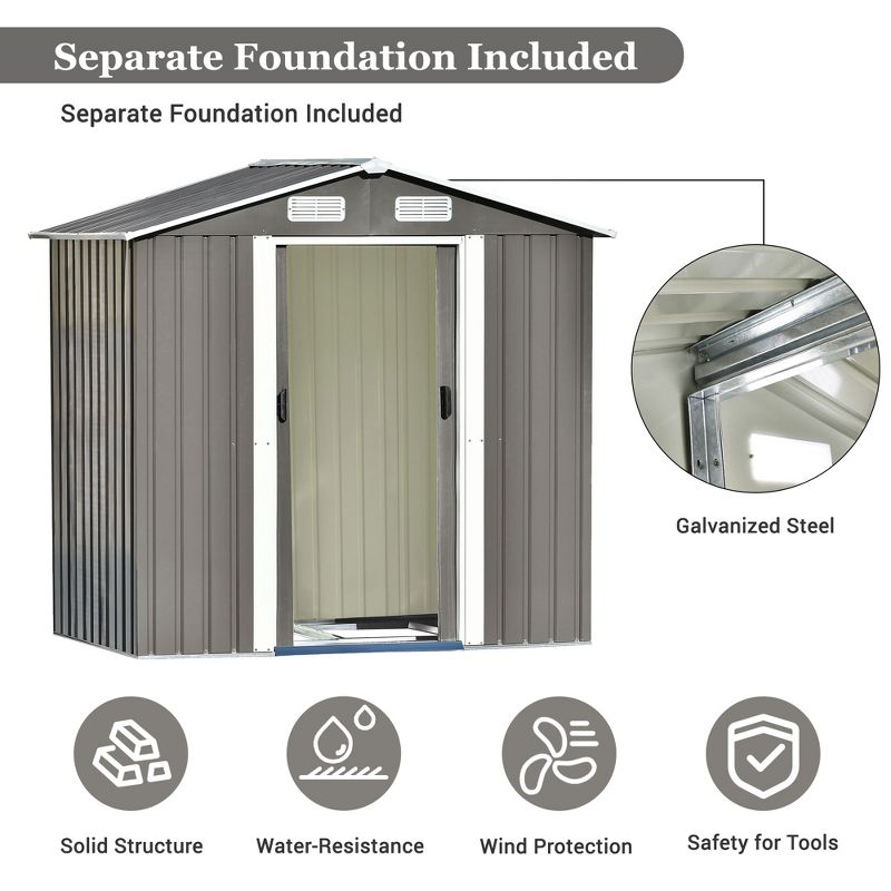 Patio 6ft x4ft Metal Storage Shed with Lockable Door, Tool Cabinet with Vents and Foundation-ModernLuxe, 5 of 12