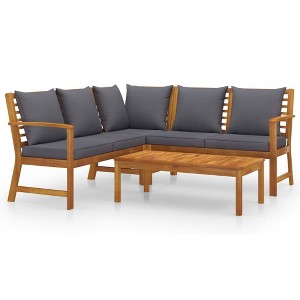 vidaXL 4-Piece Oil Finished Acacia Wood Patio Lounge Set - Modern Style Outdoor Seating with Coffee Table and Cushions - Dark Gray - 1 of 4