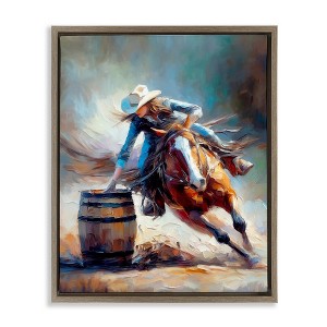 Stupell Industries Racing Rodeo Cowgirl Black Framed Floater Canvas Wall Art - 1 of 4