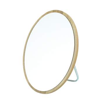 Unique Bargains Natural Wooden Foldable Makeup Mirror Beige 1 Pc