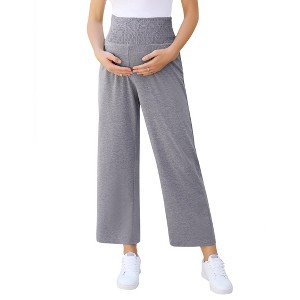 Maternity Pants Women's Smocked High Waisted Comfy Wide Leg Long Pants Pregnancy Casual Loose Yoga Lounge Sweatpants - 1 of 4