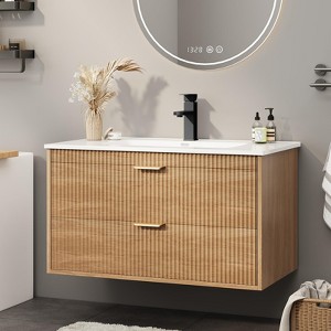 Bathroom Vanity with 2 Storage Darwers, Floating Wall Mounted Vanity with Sink, Faucet, Drain - 1 of 4