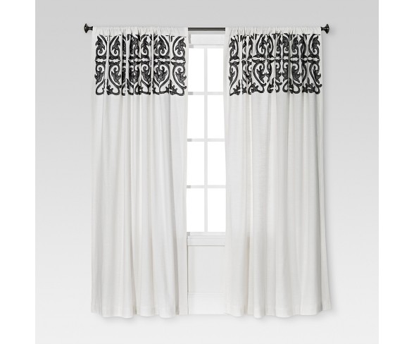 Naturals Scroll Embroidery Curtain Panel Sour Cream/Radiant Gray (54"X84") - Threshold&#153;