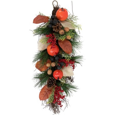 Northlight 30" Autumn Harvest Mixed Berry and Pomegranate Artificial Teardrop Swag - Unlit