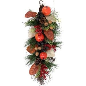 Northlight 30" Autumn Harvest Mixed Berry and Pomegranate Artificial Teardrop Swag - Unlit - 1 of 4