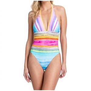 Women's V-Neck Halter One Piece Swimsuit - Gottex - 1 of 3