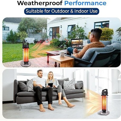 SereneLife 900W Black and Stainless Steel Electric Patio Heater