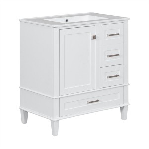 XINGHANZHENXUAN Modern Bathroom Vanity with Sink, 3 Drawers, Solid Wood Frame, Ceramic Countertop, Easy Assembly - 1 of 4