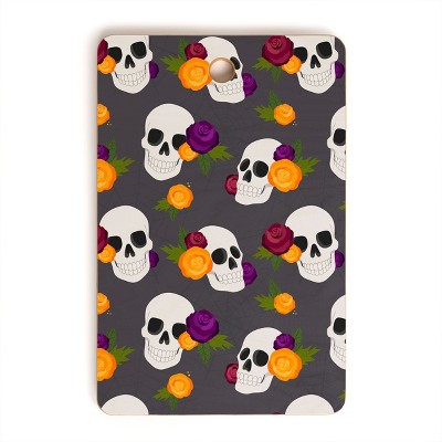 Avenie Halloween Floral Skulls Cutting Board Rectangle - Deny Designs
