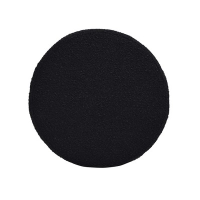 Ebony Black Boucle Round Storage Ottoman with Gathered Embellishment