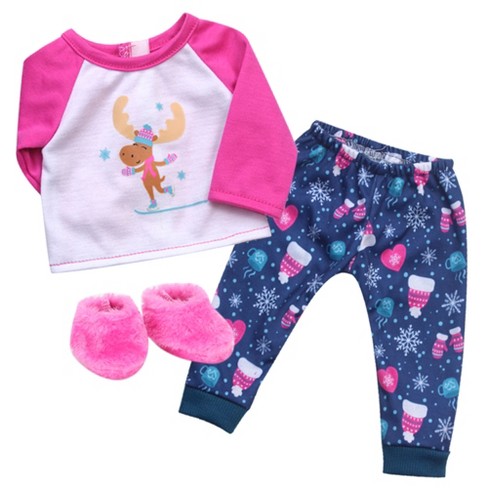 Sophia's Moose Print Pajamas And Slippers For 15" :
