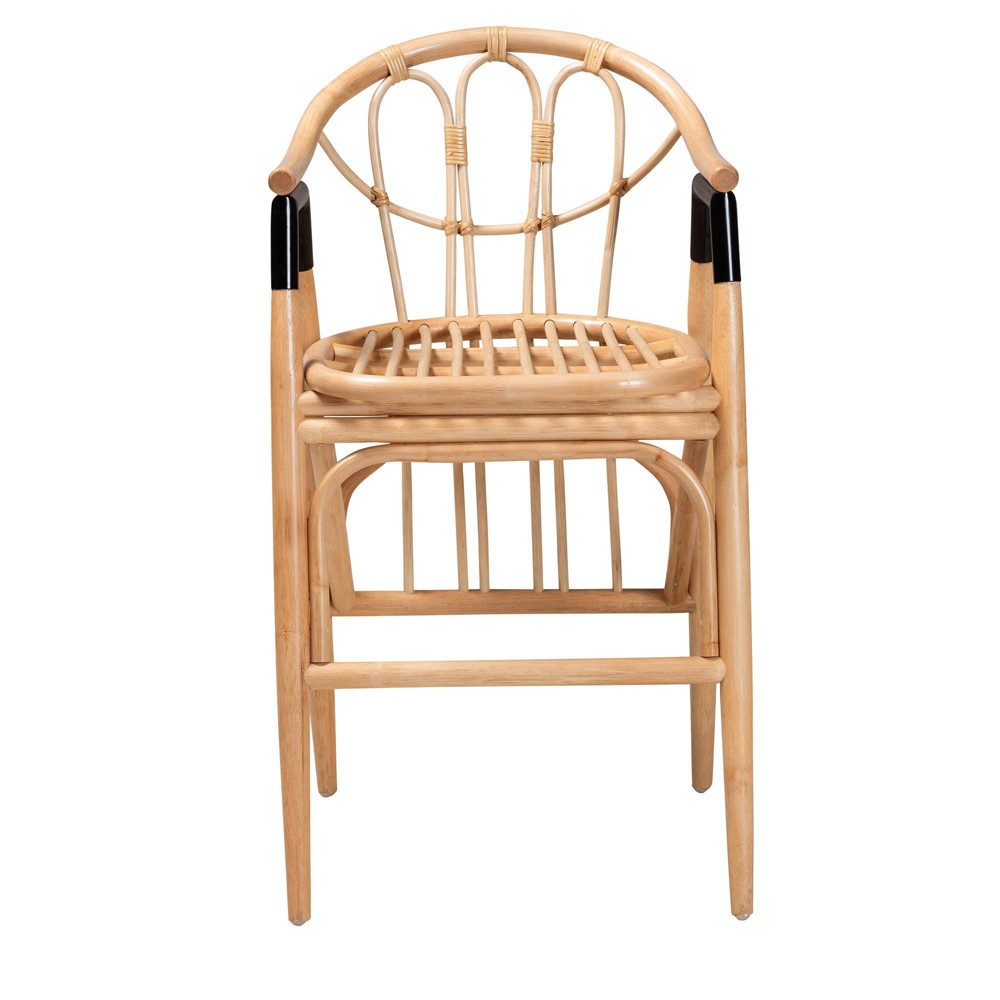 Photos - Chair bali & pari Cyntia Rattan Counter Height Barstool Natural Brown/Black: Handcrafted, Bohemian Style, Metal Accents