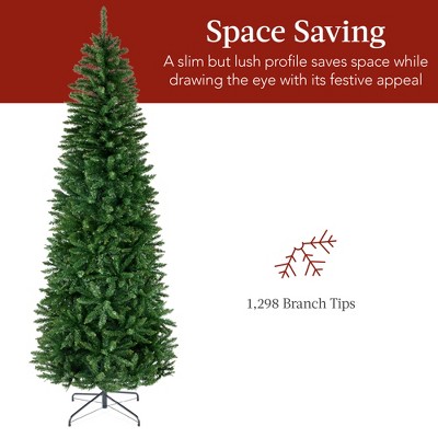 9ft Green Synthetic Spruce Pencil Christmas Tree with Metal Stand