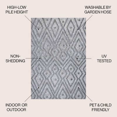 Dark Gray Geometric Synthetic 4' x 6' Reversible Rug
