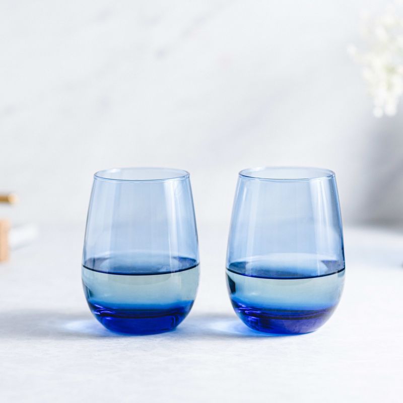Libbey Classic Blue All-Purpose Stemless Wine Glasses, 15.25-ounce, Set of 6, 2 of 6