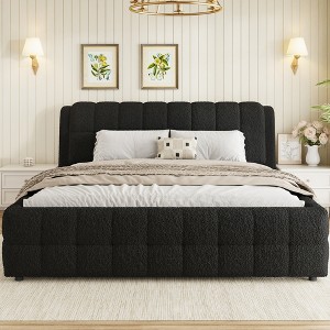 GDFStudio Salome King Size Upholstered Platform Bed with Headboard and Berber Fleece Frame - 1 of 4