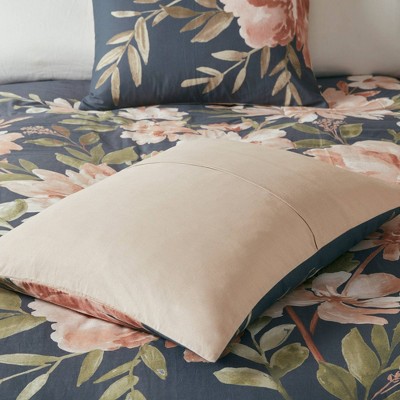 Camillia Navy Floral Cotton King/Cal King Duvet Cover Set