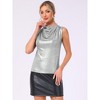 INSPIRE CHIC Women's Metallic Cowl Neck Ruched Sleeveless Party Shiny Blouse - 4 of 4