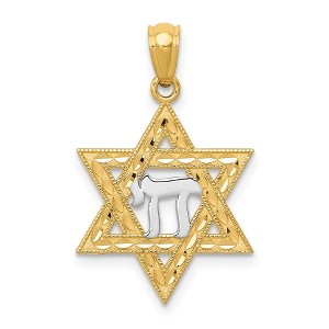 Black Bow Jewelry 14k Yellow Gold & Rhodium D/C Star of David & Chai Pendant, 16mm - 1 of 4