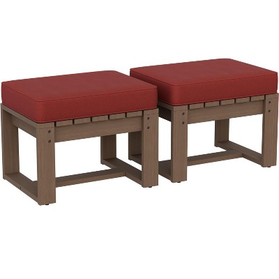 EAGLE PEAK Natural Cedar Patio Ottomans with Removable Cushions, Outdoor Real Wood Slat Top Footrest