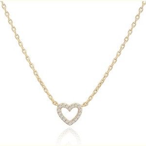 14K Gold Plated Cubic Zirconia Heart Pendant Necklace - Dainty Love Gift for Women - 1 of 4