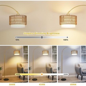 GDFStudio Seli Bohemian Arc Floor Lamp with Rattan Fabric Shades, Dimmable Bulb and Adjustable Height - 1 of 4