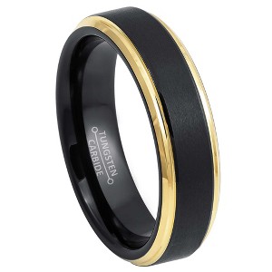 Jewelry Avalanche 6mm Stepped Black & Gold IP Tungsten Carbide Men Women Wedding Band - 1 of 4