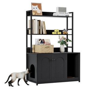 52 Inch Cat Litter Box Furniture, with Shelves and Doors, Litter Box Enclosure, Hidden Litter Box Furniture, 3 Layers Storage Shelf - 1 of 4