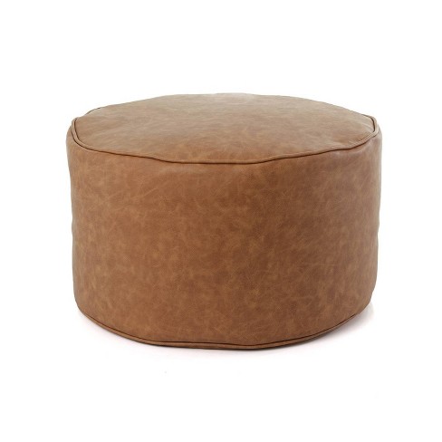Luxe Faux Leather Round Ottoman Cognac, Round Faux Leather Ottoman Coffee Table