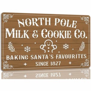 Lomsoe North Pole Milk And Cookie Co. Tin Sign Funny Christmas Metal Signs Retro Santa Sign Christmas Wall Art Decor For Home Cafe Shop 8x12 Inch - 1 of 1