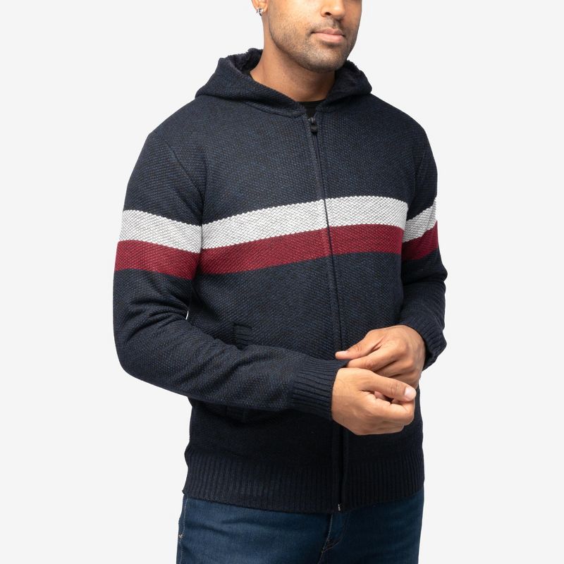 X RAY Full Zip Hooded Sweater With Stripes & Faux Shearling Lining, 4 of 7