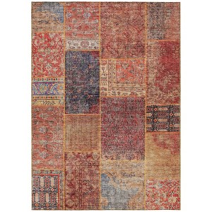 Red Orange And Blue Patchwork Washable Indoor Outdoor Area Rug - 1 of 4