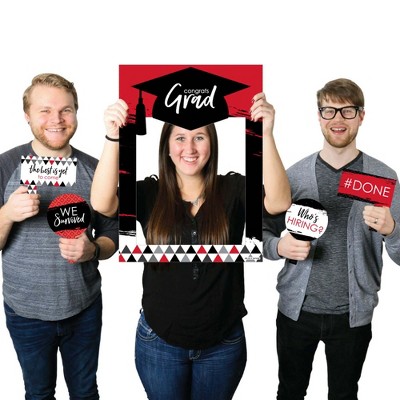 Big Dot of Happiness Red Grad - Best is Yet to Come - Red Graduation Party Selfie Photo Booth Picture Frame & Props - Printed on Sturdy Material