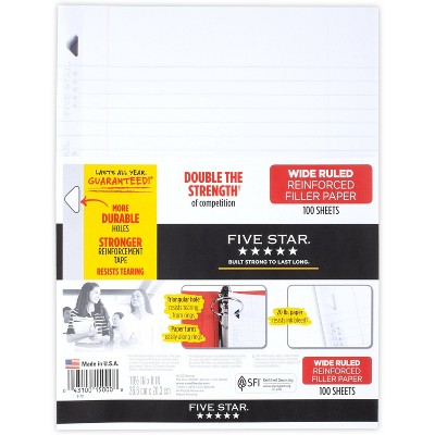 Five Star 100ct Wide Ruled Reinforced Filler Paper