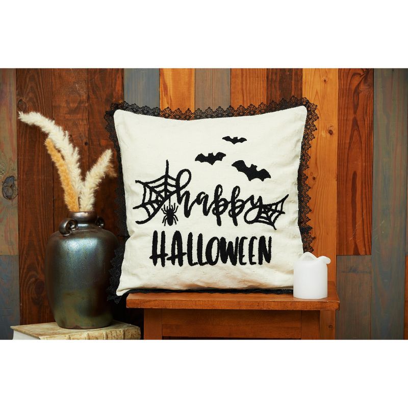 C&F Home 18" x 18" Happy Halloween Embroidered Bats and Spiderweb Throw Pillow, 4 of 6