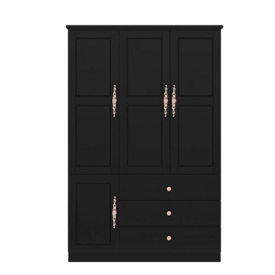 Keloyid Black Wood 47.52 in. Armoire with 3 Doors 4 Shelves and 3 Drawers