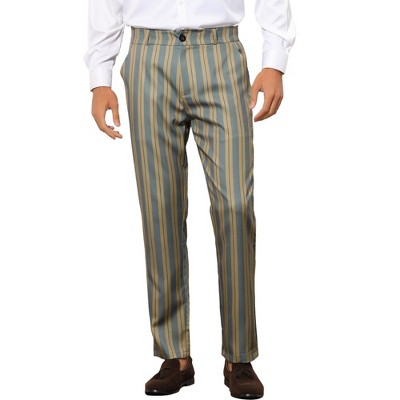 Lars Amadeus Men's Regular Fit Flat Front Contrast Color Striped Dress Trousers