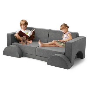 Kids Play Couch, 8PCS Toddler Couch Modular Kids Play Couch Sofa for Playroom Nursery, Kids Convertible Sofa with Removable Cover, Dark Grey - 1 of 4