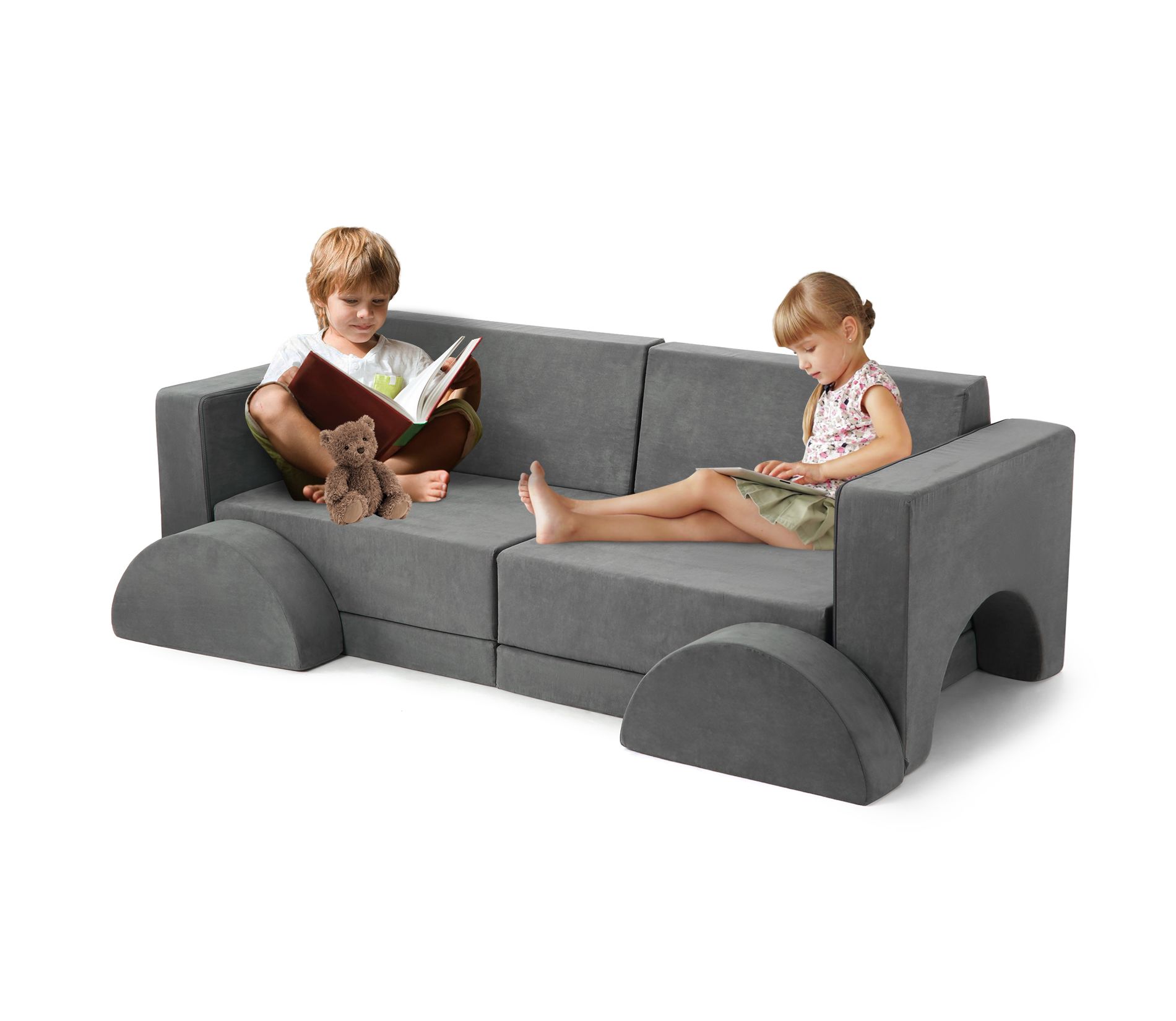 8 PCS Kids Modular Play Couch, Toddler Floor Sofa for Boys and Girls, Convertible Sofa Bed with Machine Washable Cover Multifunctional Play Couch