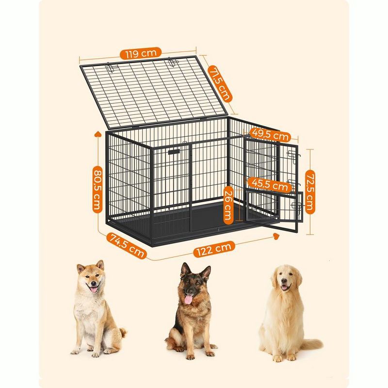 Feandrea Heavy-Duty Dog Crate, Metal Dog Kennel and Cage with Removable Tray, for Small and Medium Dogs, 4 of 9