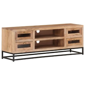 vidaXL TV Cabinet Natural Wood Solid Acacia Wood, Powder-Coated Steel - 1 of 2