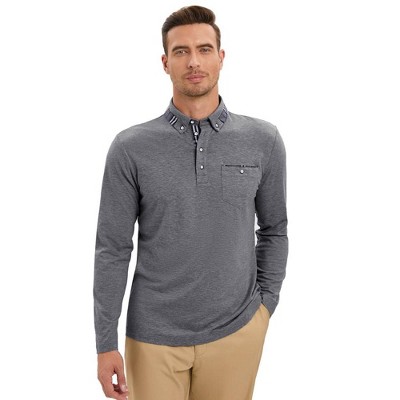 Mens Long Sleeve Polo Shirts Slim Fit Casual Plaid Collar Golf Shirt with Pocket Heather