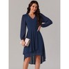 Seta T Women's Chiffon V Neck Long Sleeve Pleated Asymmetric Hem Midi Wedding Guest Dress - 3 of 4