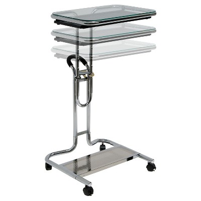 Laptop Cart w/ Extending Side Shelf - Chrome / Clear