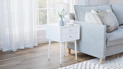 Harper Mid-Century Oak Wood Nightstand with Vintage Brass Hardware