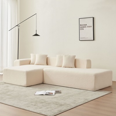 Modular Sectional Couch, Lambswool Fabric Modern L-Shape Sectional Sofa with Chaise Lounge