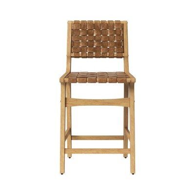 Ceylon Woven Counter Height Barstool, Leather Weave Counter Stools