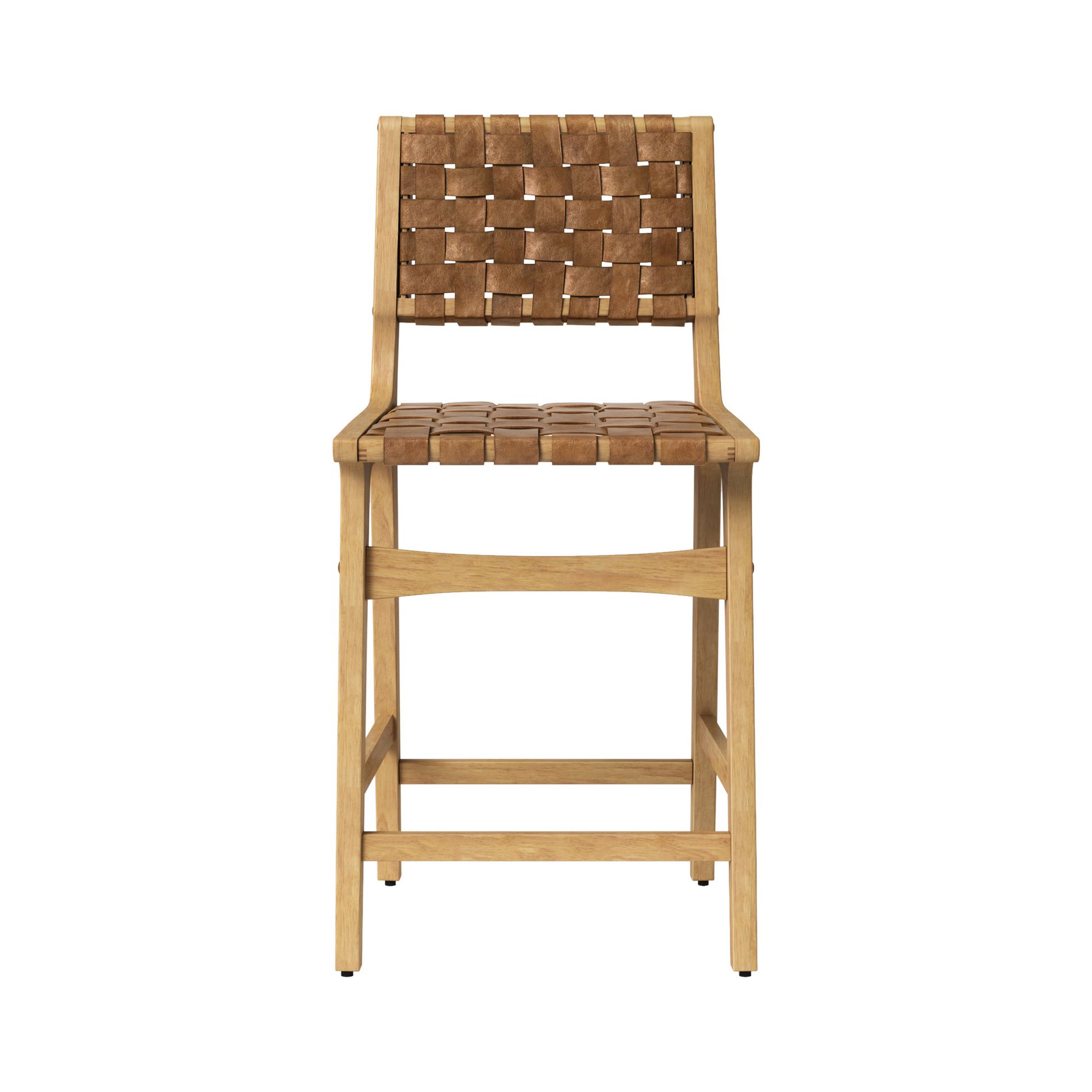 Ceylon Woven Counter Height Barstool Brown/Natural Wood - Threshold™: Rubberwood Frame, Bonded Leather, Fixed 24" Seat Height